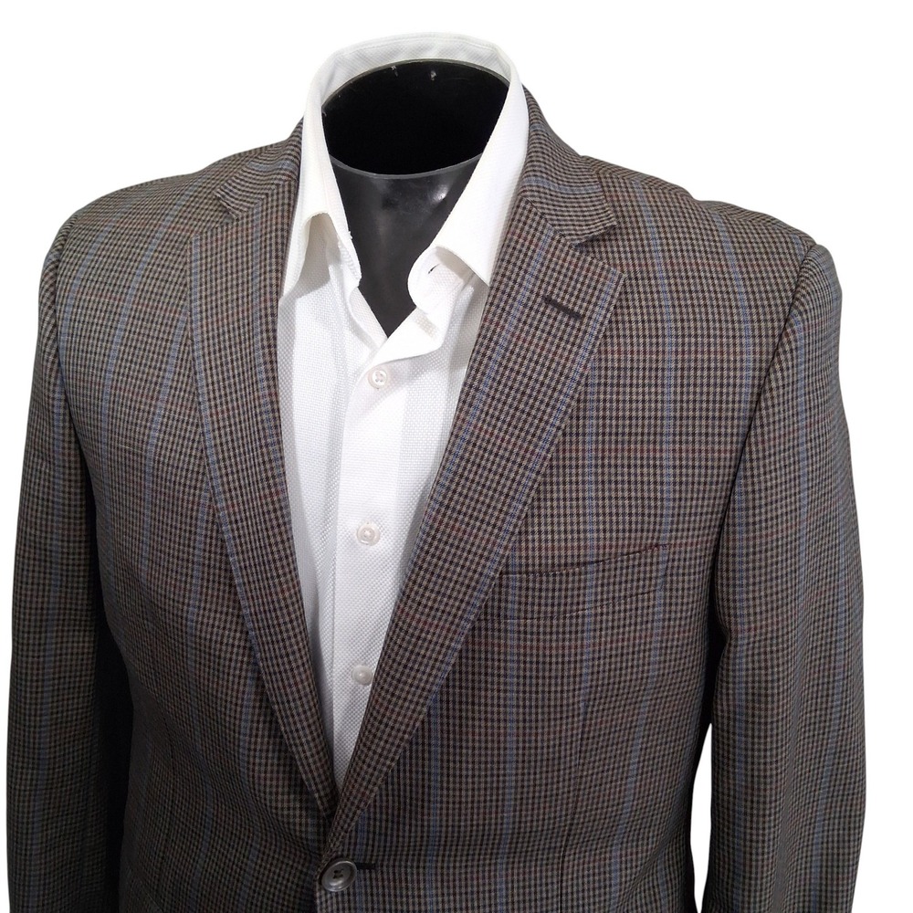 Mantoni Sport Coat Mens 42S Brown Glen Check 100% Wool Double Vent Blazer‎